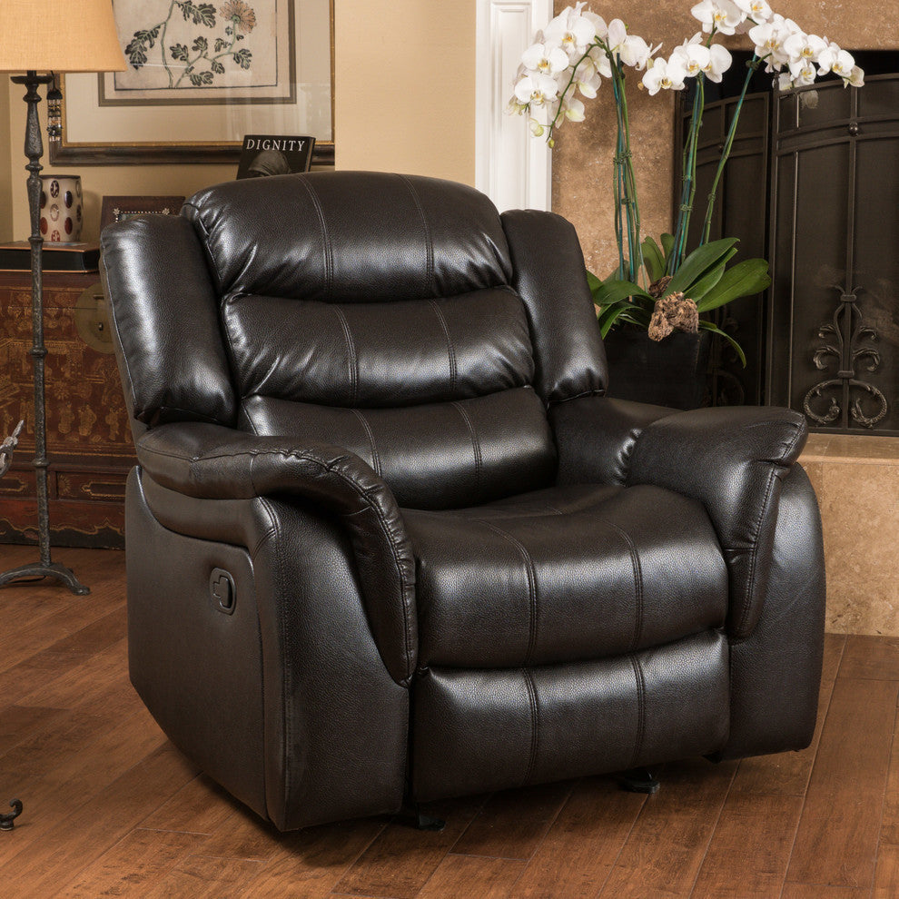 GDF Studio Hayvenhurst Black Leather Recliner/Glider Chair