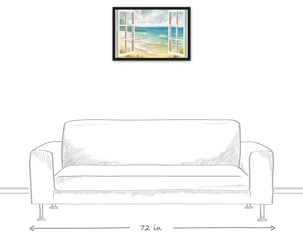 Open Windows to Beach Paradise 16x24 Black Floating Framed Canvas