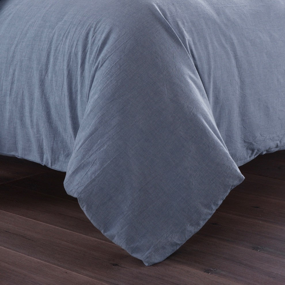 Messy Bed Washed Cotton Duvet Cover and Sham Set, Blue, Full/Queen