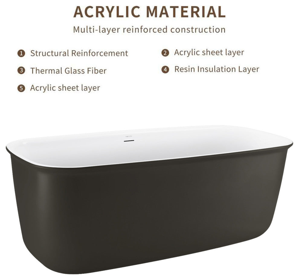 Mokleba 62"Freestanding Contemporary Bathtub with Drain and Overflow, Grey