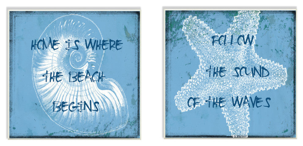 Follow the Sound of the Waves Star and Shell 2-Piece Art Wall Plaque Set
