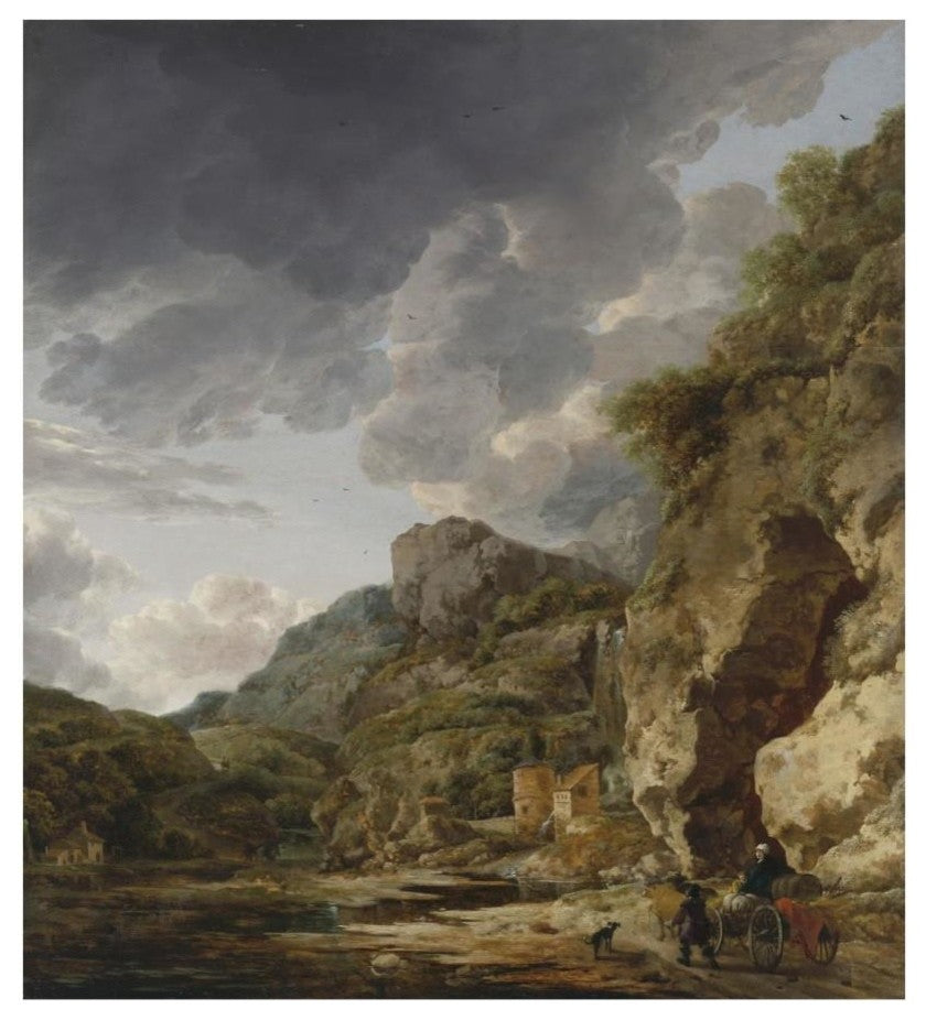 "Mountain Landscape with River and Wagon" Paper Art, 16"x18"