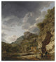 "Mountain Landscape with River and Wagon" Paper Art, 16"x18"