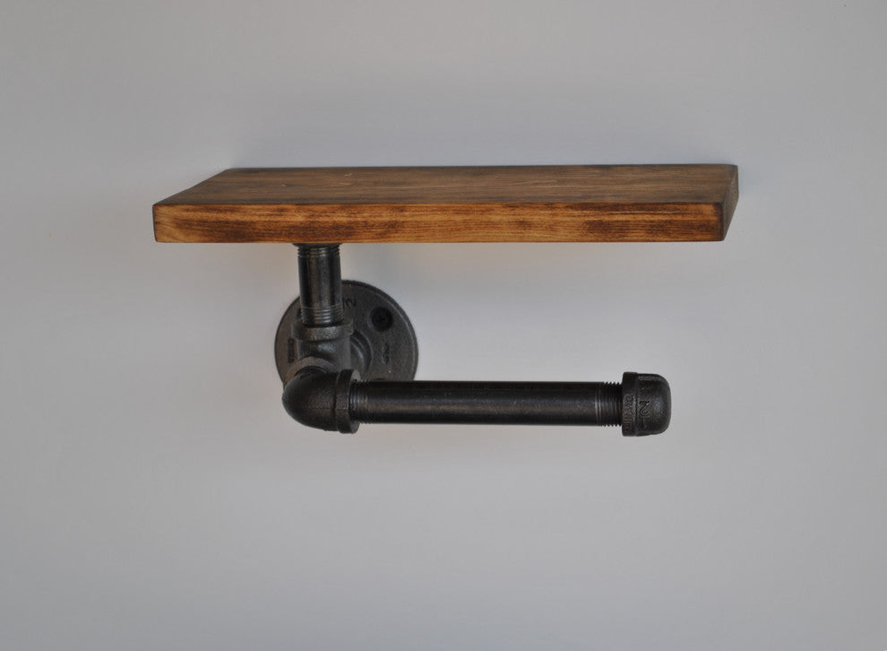 Blacksmith II - Plumbing Pipe Toilet Paper Holder with Rustic Shelf