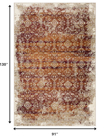 8"x11" Rust Ivory Distressed Diamonds Area Rug