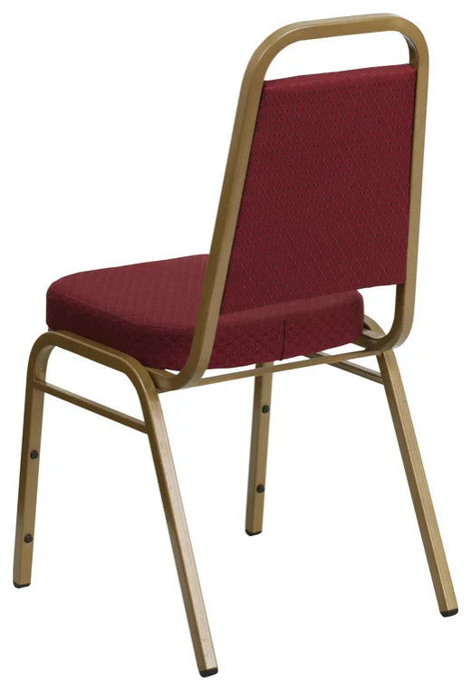 4 Pack Dining Chair, Padded Seat & Trapezoid Back, Burgundy Pattern Fabric/Gold