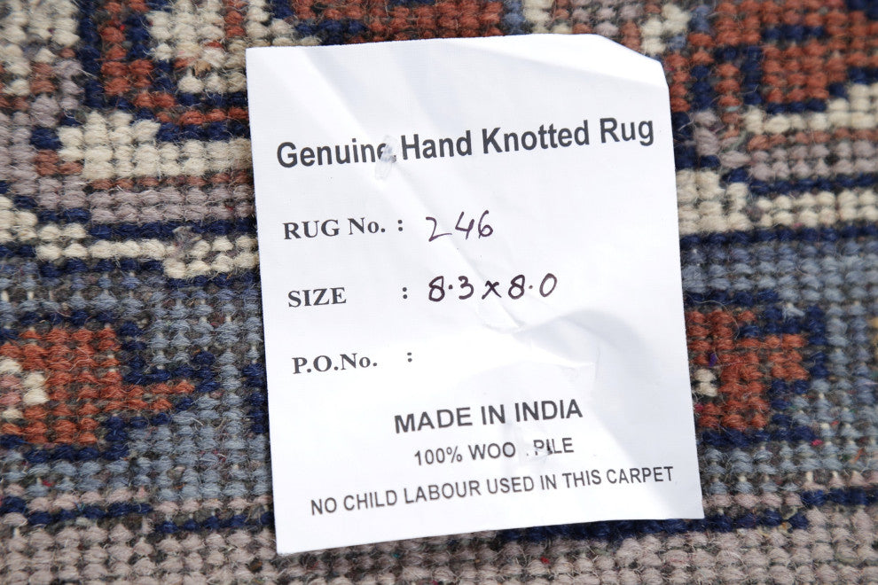 Bidjar Oriental Traditional Area Rug Hand-Knotted Indian, Gray, 8'3"x8'0