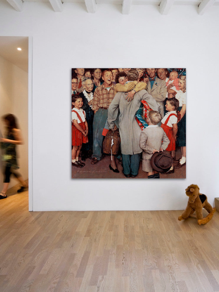 "Christmas Homecoming" Painting Print on Canvas by Norman Rockwell