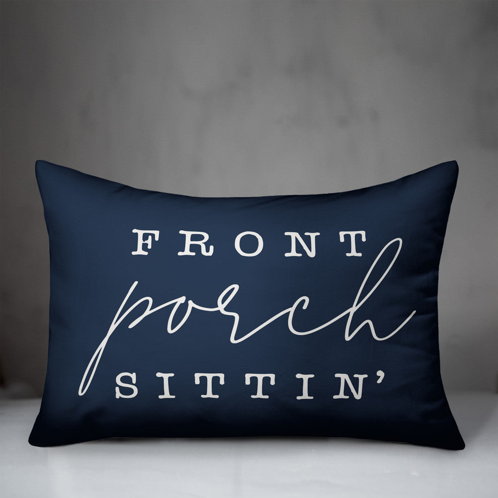 Front Porch Sittin' Outdoor Lumbar Pillow, Blue