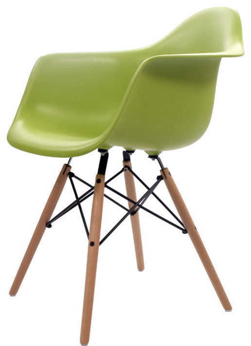 DAW Green Mid Century Modern Plastic Dining Chair, Wood Eiffel Leg, Set of 4