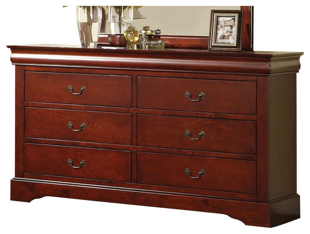 Wooden Dresser With Six Drawers , Cherry Brown