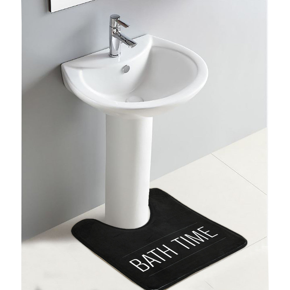 Bathroom Accessories Bath Time Collection, Black, Set Bathmat and Contour Rug