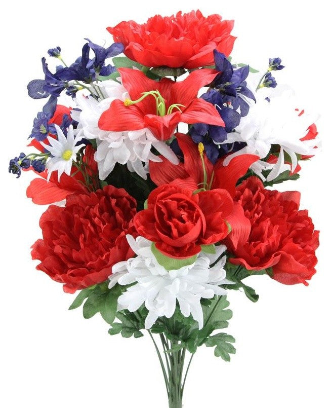 Admired By Nature Artificial 24-Stem Peony, Lily, Mum Mixed Bush