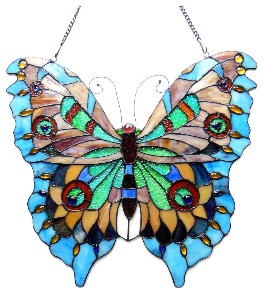 MARIPOSA, Tiffany-glass Butterfly Window Panel, 20x21
