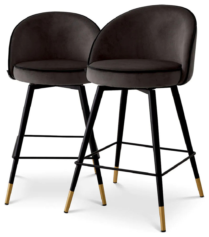 Swivel Counter Stools, Set of 2, Eichholtz Cooper, Black