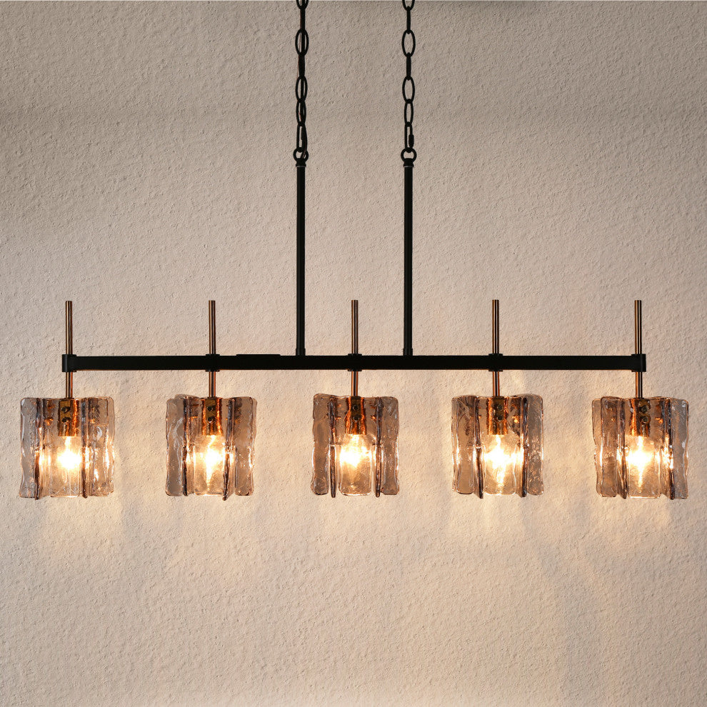 LNC Tucana Polished Gold and Matte Black Modern Kitchen Island Light, 5 Lights