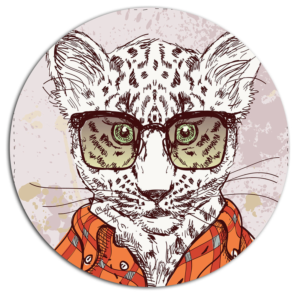 Funny Hipster Leopard With Glasses, Animal Round Metal Wall Art, 36"