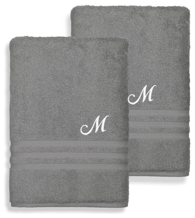 Denzi Bath Towels With Monogrammed Letter, Set of 2, M