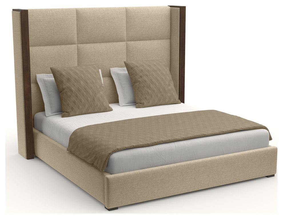 Nativa Interiors Irenne Square Tufted Bed, Flax, King, Medium 67"