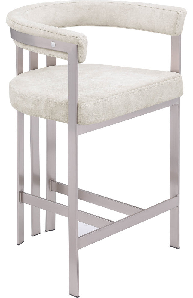 Marcello Upholstered Counter Stool, Stone, Velvet, Brushed Chrome
