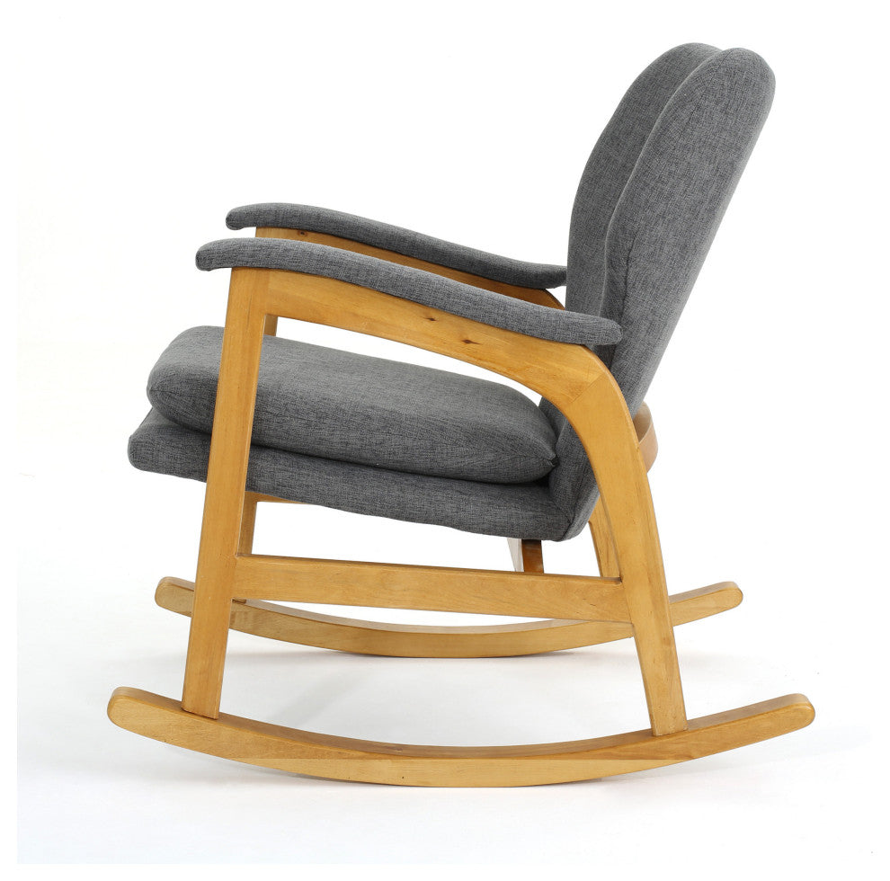 GDF Studio Bethany Mid Century Fabric Rocking Chair, Gray