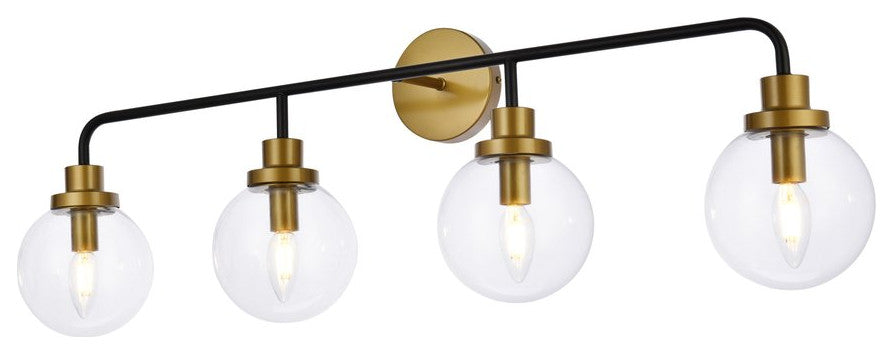 Helen 4-Light Bath Sconce, Black With Brass With Clear Shade