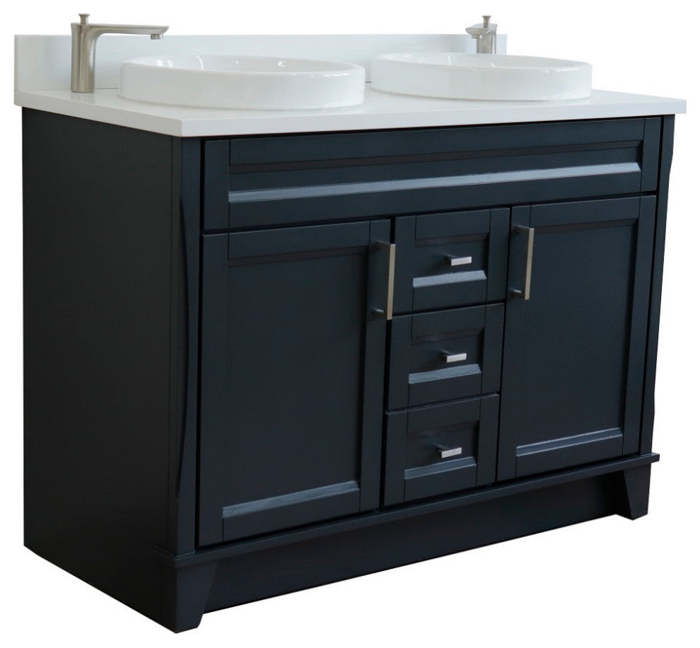48" Double Sink Vanity, Dark Gray Finish With Engineered Stone Top, Round Sink
