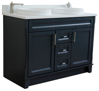 48" Double Sink Vanity, Dark Gray Finish With Engineered Stone Top, Round Sink