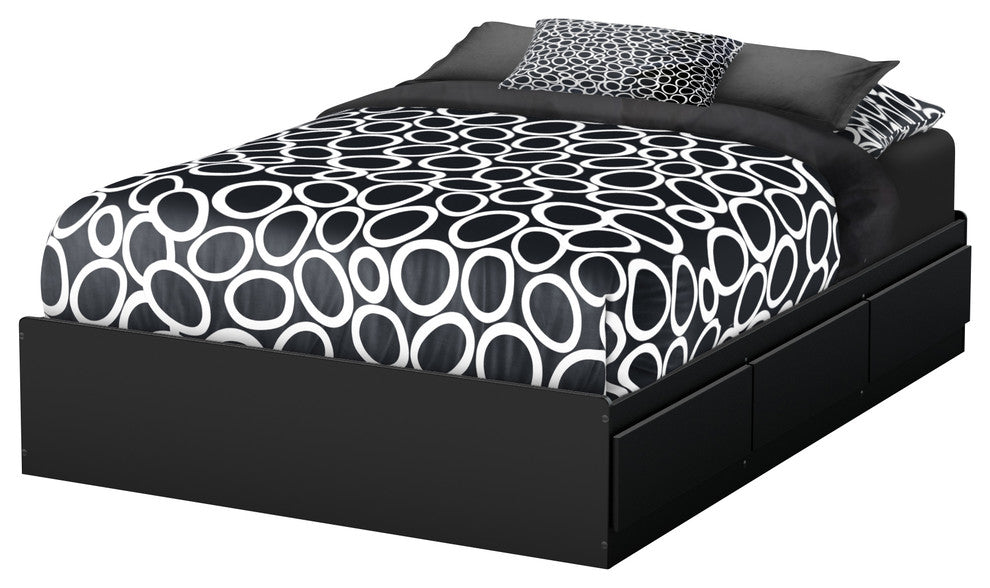 South Shore Step One Full Mates Bed, 54'' With 3 Drawers, Pure Black