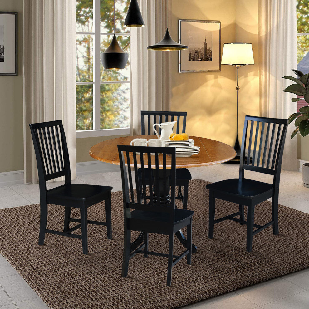 42"Dual Drop Leaf Dining Table with 4 Slat Back Dining Chairs