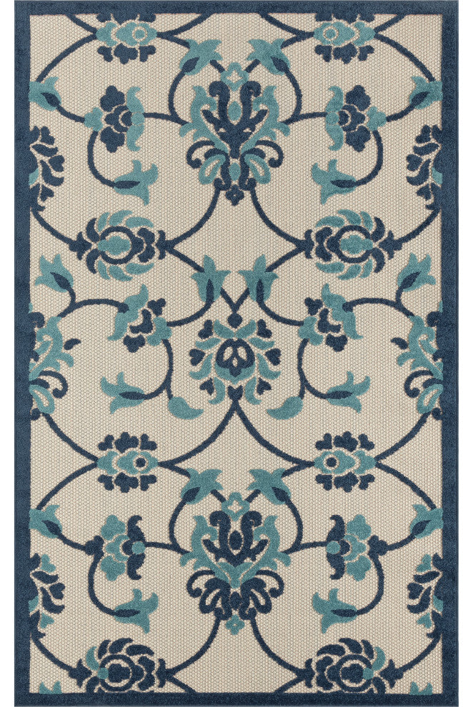 Floral Damask High-Low Indoor Outdoor Area Rug - 2' x 3'