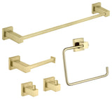 Cube 5-Piece Bathroom Hardware Set, Brushed Gold