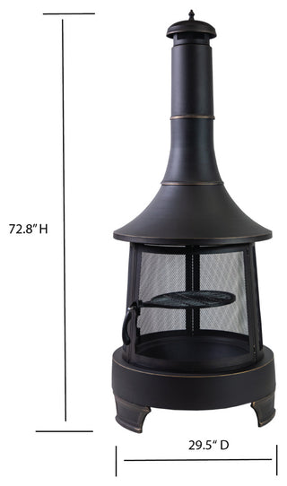 30" Diameter Outdoor Steel Woodburning Chimney Firepit, Cooking Grill