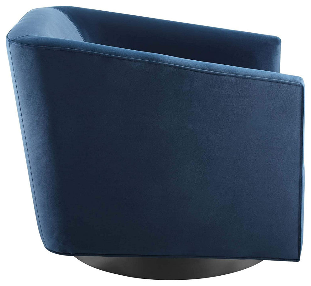 Velvet Swivel Accent Chair with Cushioned Seat and Barrel Back for Living Room, Midnight Blue
