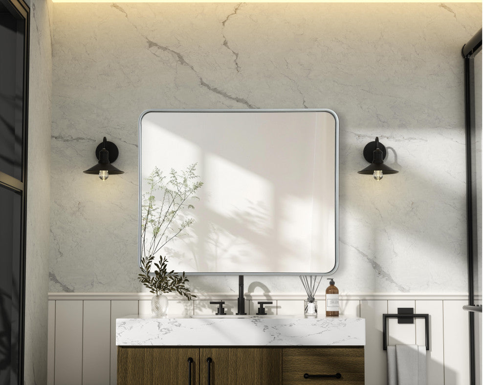 Home Living Contour Metal Rectangle Mirror 30x36, Silver