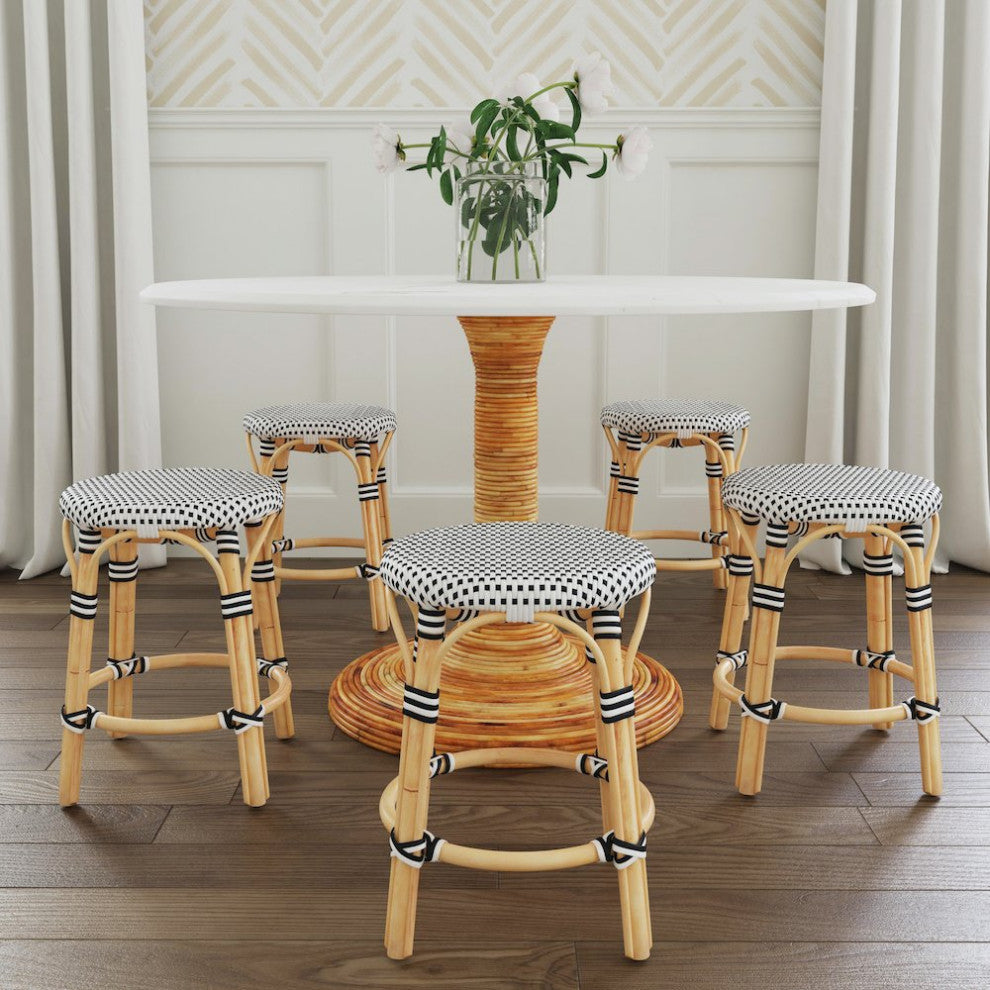 Tobias Rattan Round 18 Stool, White and Black