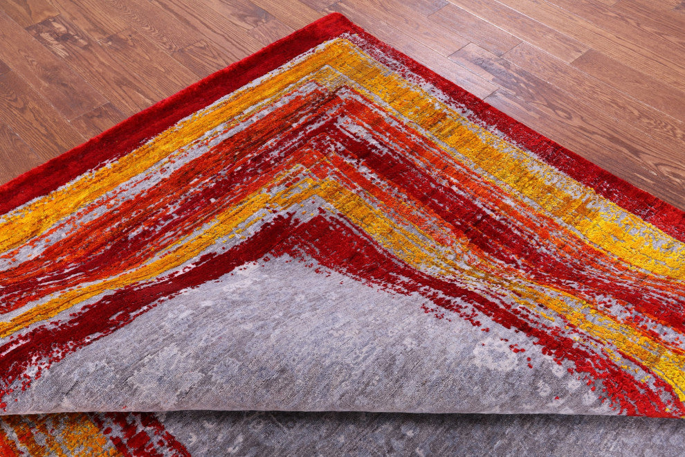 8' 1" X 10' 0" Contemporary Hand Knotted Wool & Silk Rug - Q13083