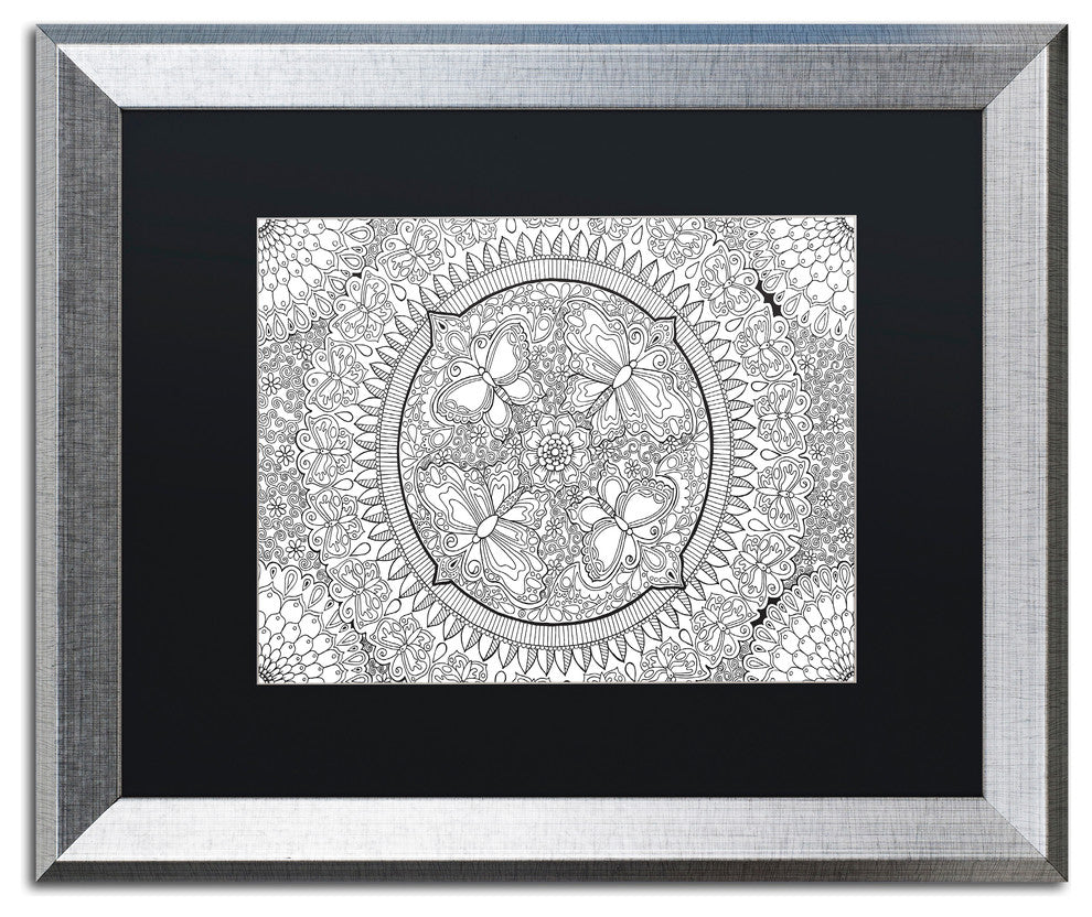 Hello Angel ''Butterfly Party Mandala'' Art, Silver Frame, Black Mat, 20x16