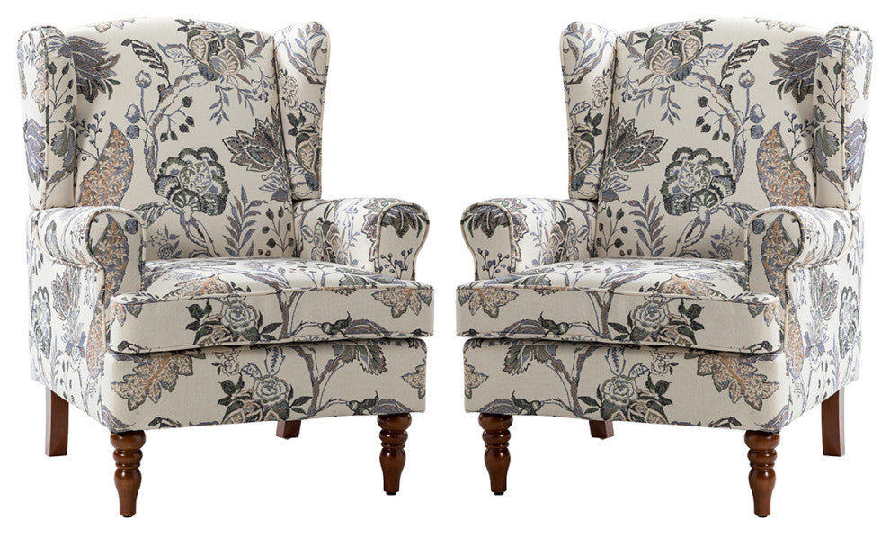 Wooden Upholstered Armchair, Set of 2, Green