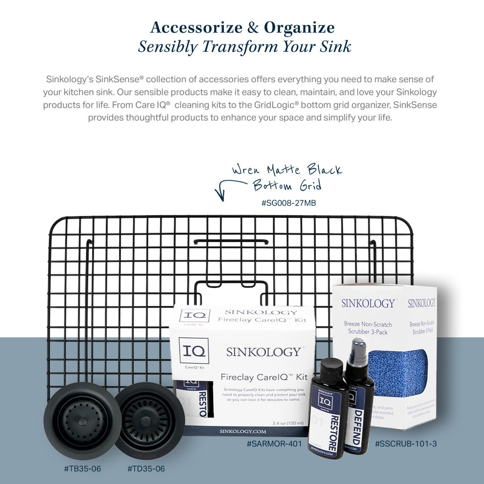 SinkSense Wren Matte Black 27" x 15" Kitchen Sink Bottom Grid