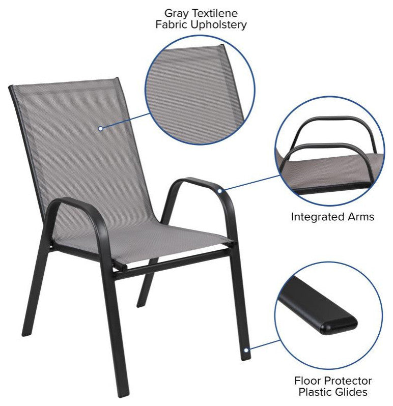 Brazos 7 Pc Outdoor Dining Set 55" Table, 6 Stack Chairs, Gray