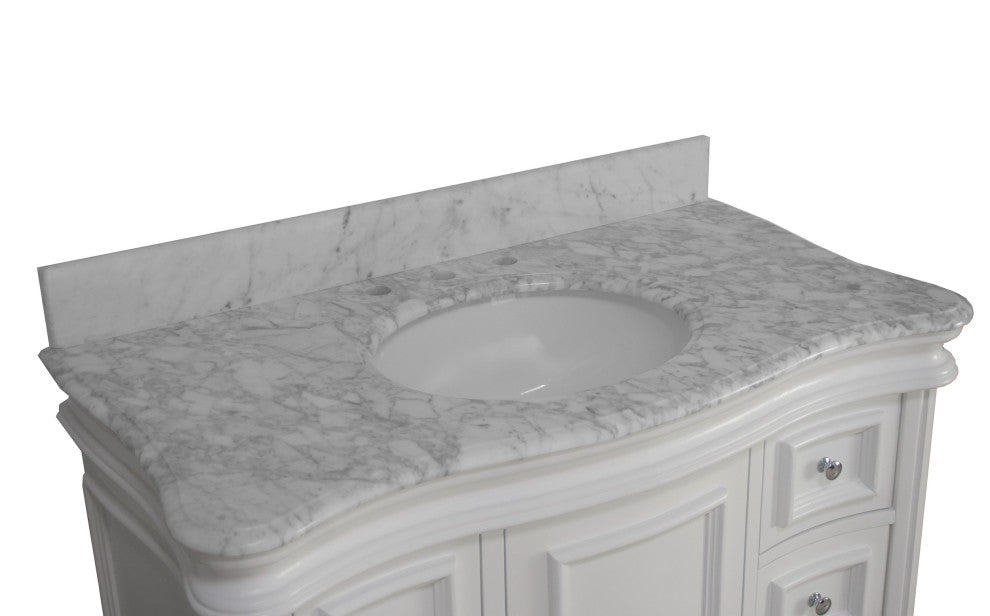 Katherine 42" Bath Vanity, White, Carrara Marble