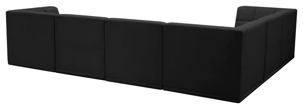 Relax Velvet Upholstered 6-Piece L-Shaped Modular Sectional, Black