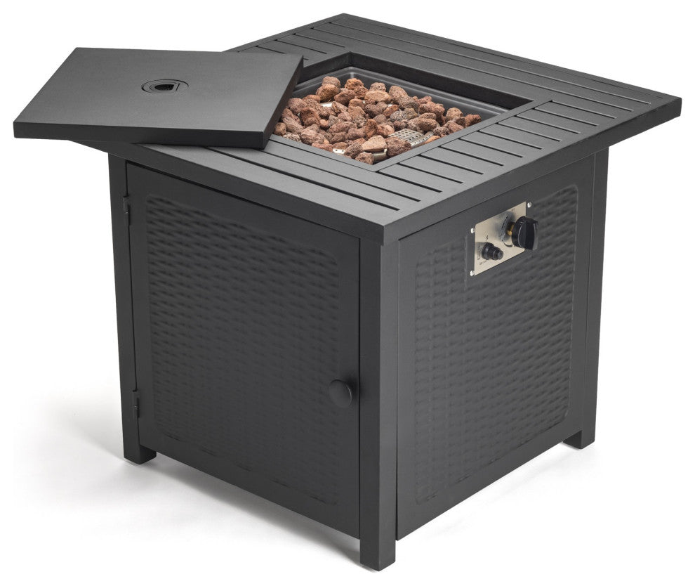 Matte Black Square Propane Fire Pit With Cover