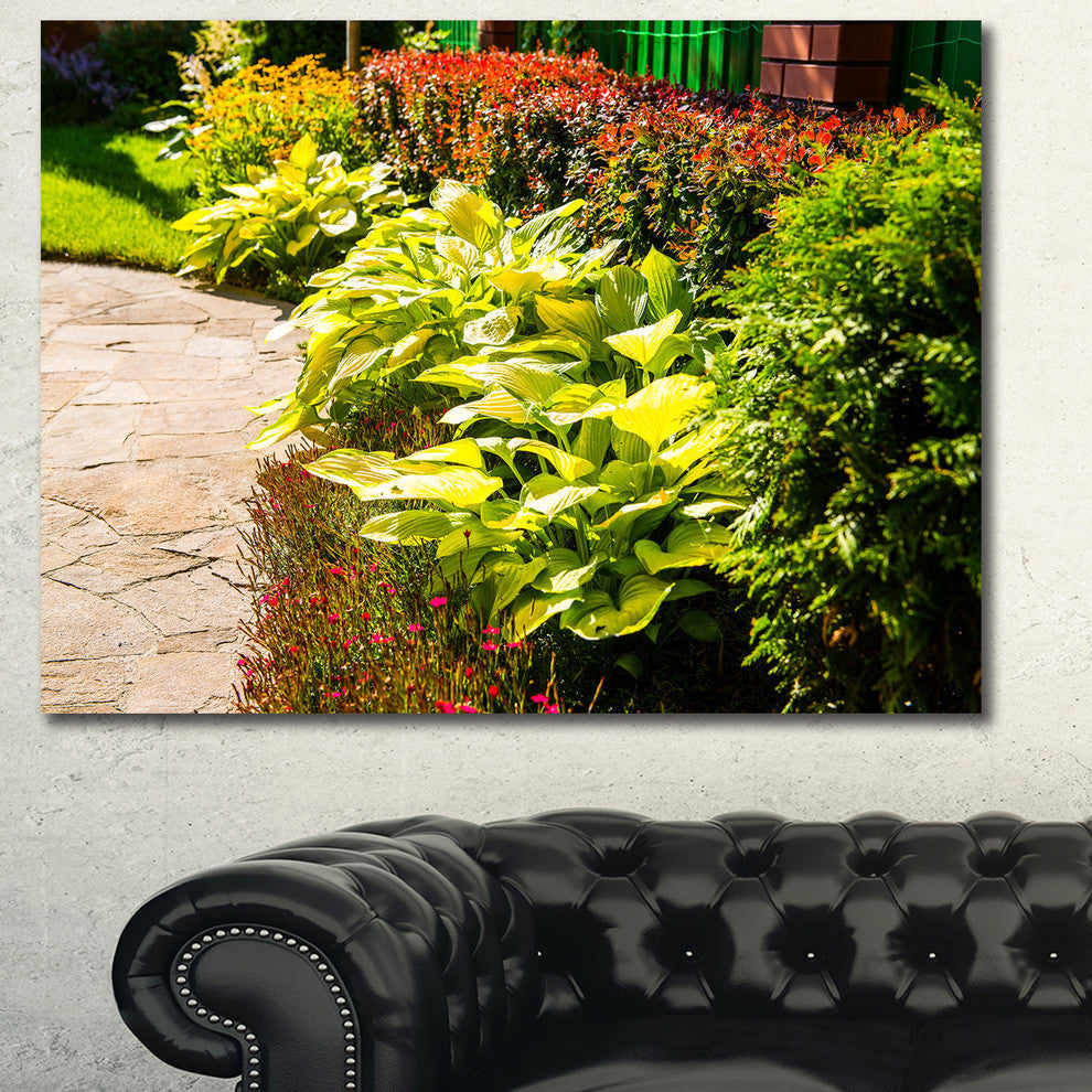 Modern Green Garden Design, Landscape Canvas Art Print, 40"x30"