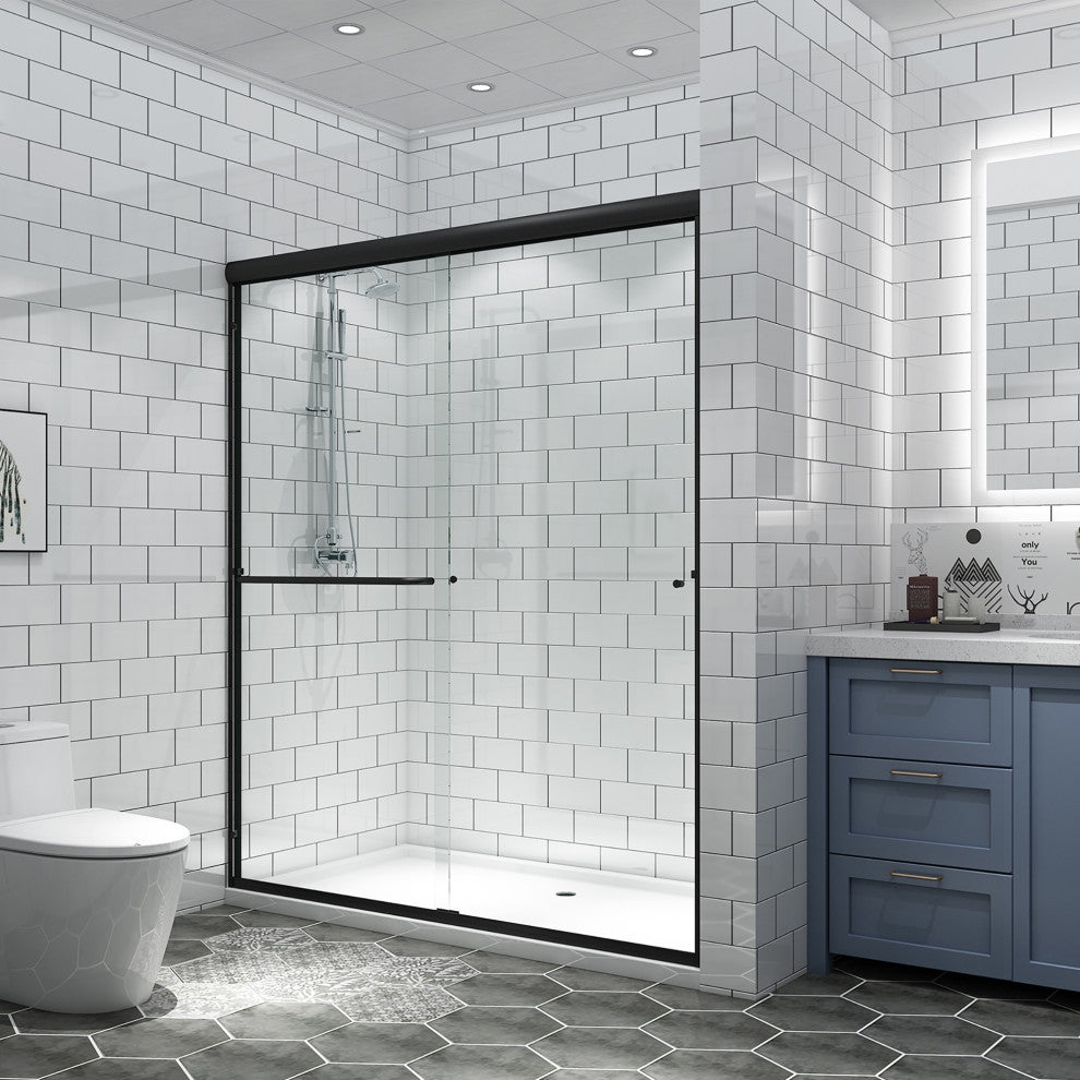 60" W x 70" H Framed Traditional Sliding Shower Door, Matte Black