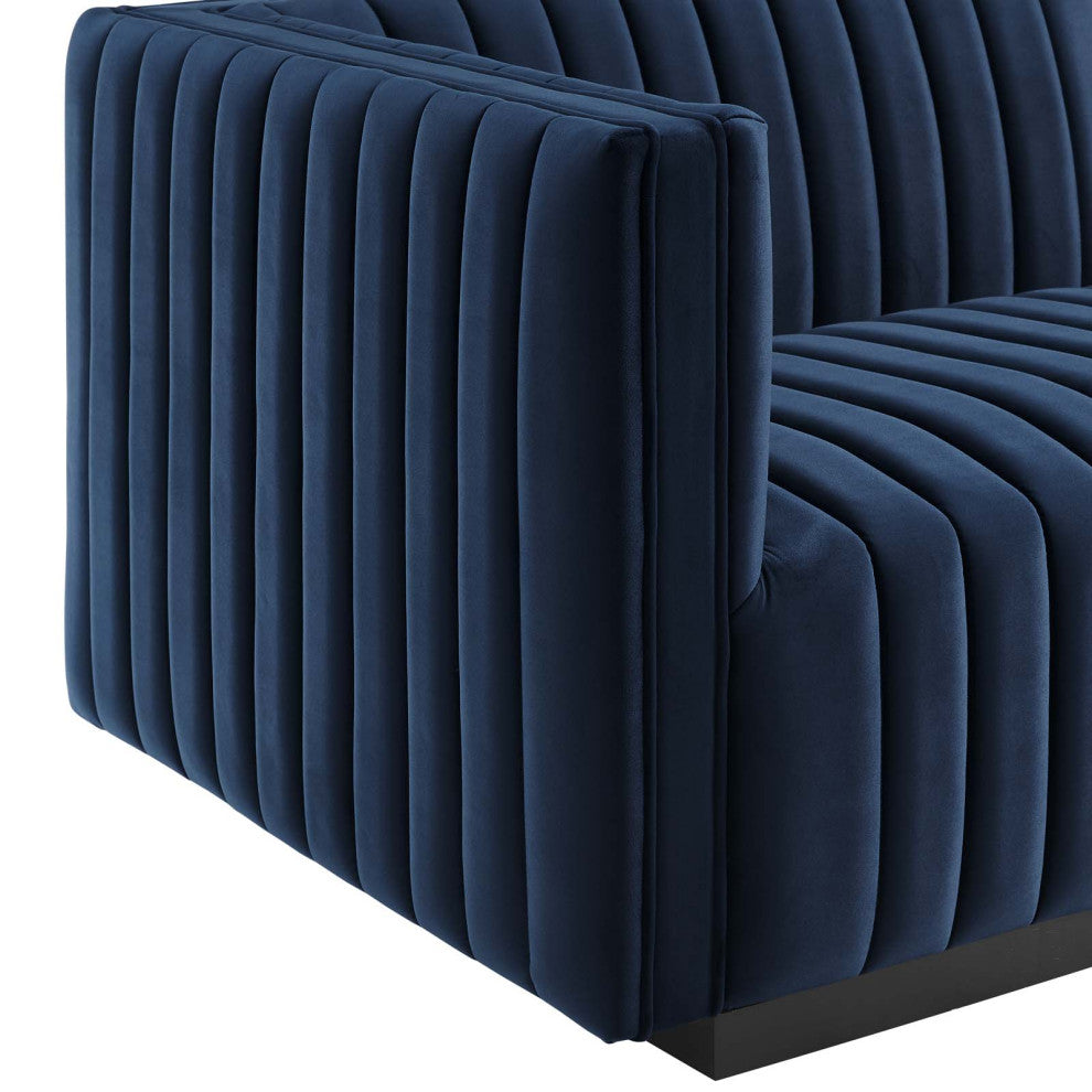 Conjure Channel Tufted Performance Velvet 6-Piece Sectional, Black Midnight Blu