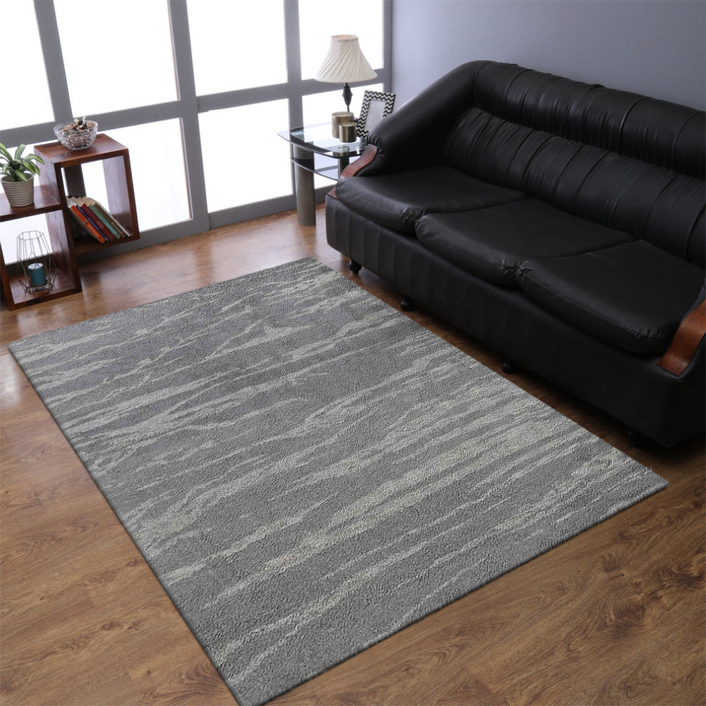 Hand Knotted Silk Area Rug Contemporary Gray Beige