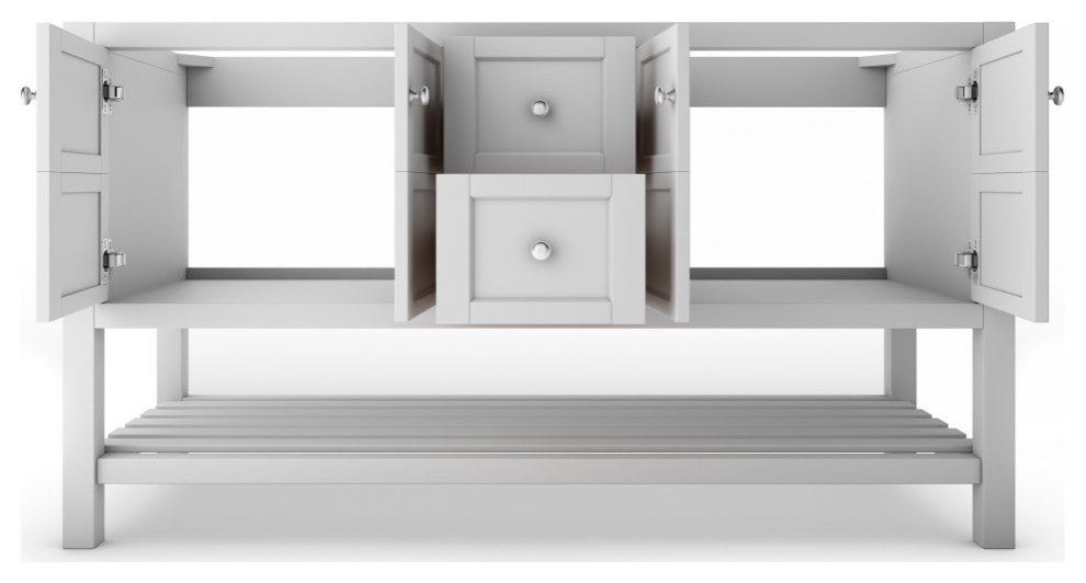 CastelloUSA Alicia 60" Freestanding Vanity, Base Only, White, Chrome Handles
