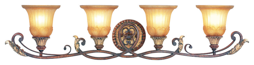 Villa Verona Bath Light, Verona Bronze With Aged Gold Leaf Accents